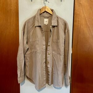 Thread & Supply light brown khaki oversized button-down shirt with pockets; sz L